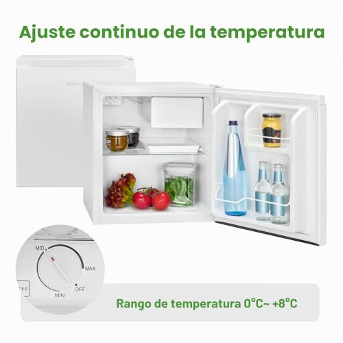 Miniatura 5 de Bomann Kb7245 Mini Frigorífico 45 Litros Con Congelador 4 L, Minibar Silencioso, Regulador De Temperatura, Nevera Combi Pequeña, Puerta Reversible, Camping, Oficina, Eficiencia Energética E, Blanco