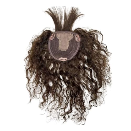 Cheveux humains bouclés ondulés frange volumateur capillaire pour femme postiche brun 14 pouces