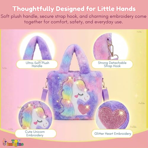Image of Toy Imagine Unicorn Sling Bag for Kids Birthday Gift for Girls Crossbody Bag for kids with Soft Fur Finish Baby Toddler Handbag Cute Princess Purse Mini Sling Bag for 3-12 Year Girls Fashion Accessory