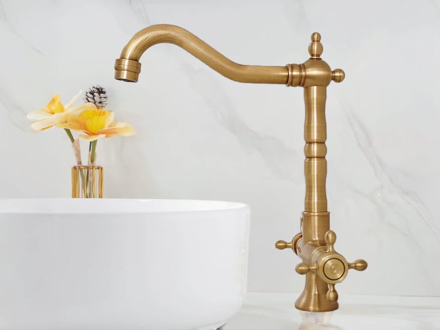 Grifo Lavabo Baño Retro De Latón - Diseño Bambú, Monomando, Acabado Antiguo, Válvula Cerámica, Fácil Instalación