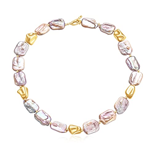 Multicolor Freshwater Cultured Pearl Strand Necklaces18K Gold Plated Ot Clasp Princess Length Necklace Baroque Keshi Golden Pearl Necklace（Baroque Pearl Necklace） #TOP2