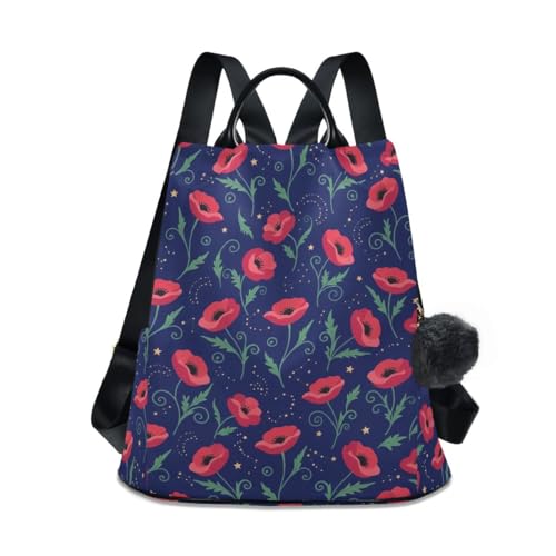 CHIFIGNO Red Poppy Navy Blue Anti-theft Rucksack 17L