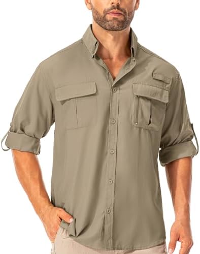 Asfixiado Hemd Herren Safari UPF50+ UV Schutz Wanderhemd Herren Langarm Funktionshemd Outdoorhemd Atmungsaktiv Schnelltrocknend Casual Button Down Shirts