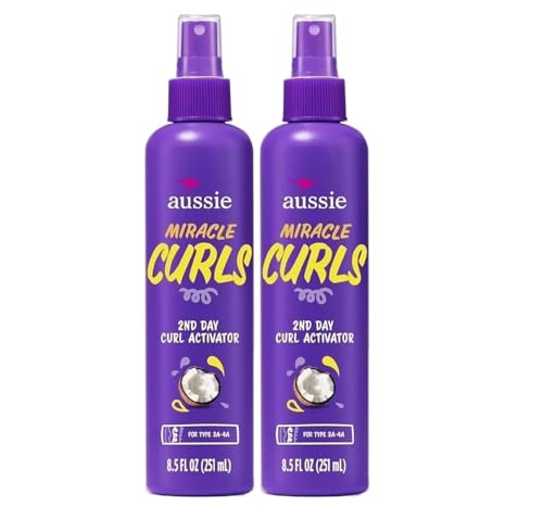 Aussie Miracle Curls 2nd Day Curl Activator Spray with Coconut & Jojoba Oil Curl Refresher for Wavy & Curly Hair 8.5 fl oz (Pack of 2)