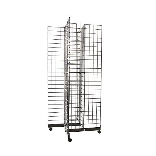 Only Hangers Black 4-Way Wire Grid Tower with Base and Casters - 2' x 6' Wire Grid Panel 4-Sided Rolling Display Rack