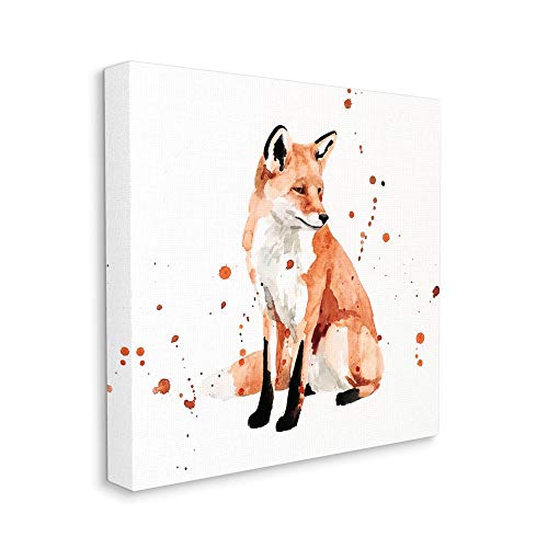 Stupell Industries Sitting Fox Watercolor Orange Animal Painting, Design by Victoria Borges Wall Art, 17x17, Canvas