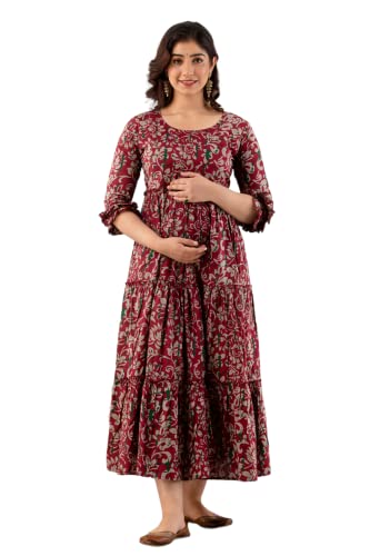 Image of Women's Cotton Anarkali Comfortable Maternity Feeding Kurta Dress with Zippers