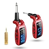 Wireless Guitar System,XIAOKOA UHF Wireless Guitar Transmitter Receiver 164Feet Range with HD LED Screen for Electric Guitar Bass Musical Instruments （Red）