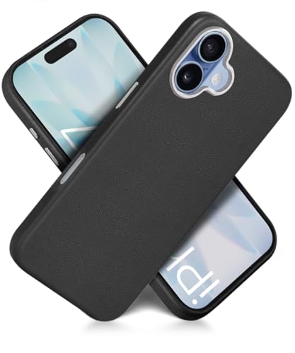 Image of WOW IMAGINE Back Cover for iPhone 17 | Shockproof Tough Leather Texture Hard Mobile Case | Ultra Slim Non-Slip Grip | Inner Velvet Fabric | Metal Camera Ring - Black