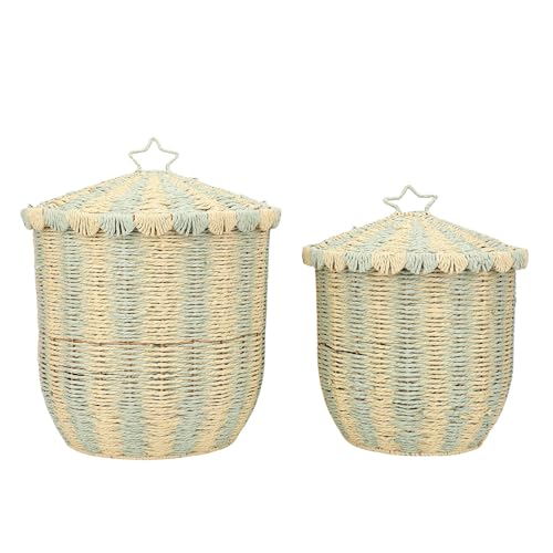 Panier à linge en rotin anti-odeur avec couvercle | Grand modèle vert