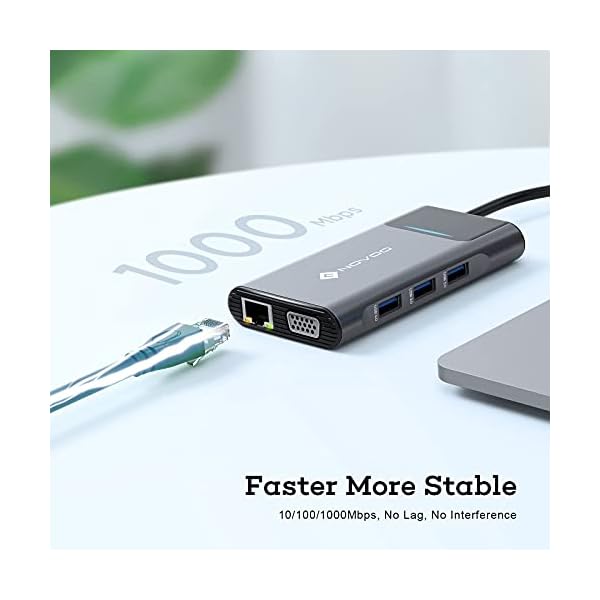 NOVOO USB C Hub Dual Display Docking Station 9-in-1 mit HDMI 4K, VGA, 3 USB 3.0,Typ C 100W PD,Gigabit Ethernet, SD/TF… – Bild 6