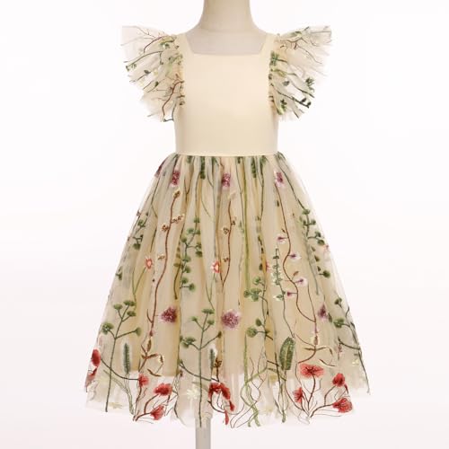 Toddler Girls Birthday Party Sundress Fancy Floral Embroidery Backless Princess Tulle Tutu Wedding Pageant Dress3