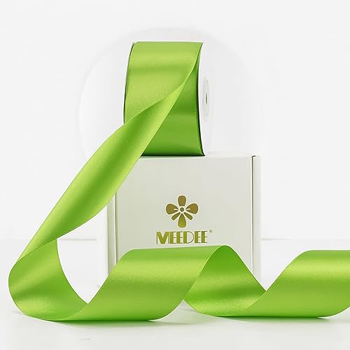 MEEDEE Lime Satin Ribbon 2 inch Lime Ribbon Double Faced Satin Ribbon By 25 Yards Lime Green Ribbon for Christmas Tree, Wreaths, Crafts, Satin Weddings, Flower Bouquet, Holiday Decorating