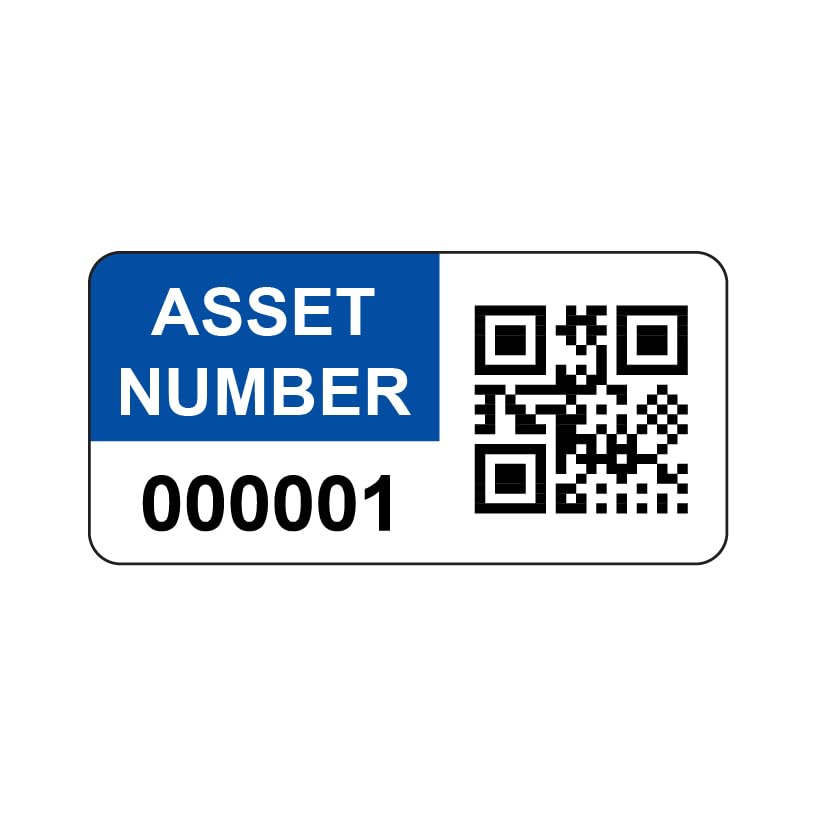 2000 Personalised QR Code Asset Tag Labels Custom Sticker - with Optional Website Linked QR Code - Blue 38mm x 20mm Permanent Vinyl Labels - Simple to Customize