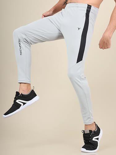 Image of TECHNOSPORT Men's Slim Fit Mid Rise Solid Trackpant with Techno Dry for Gym, Workout & Sports