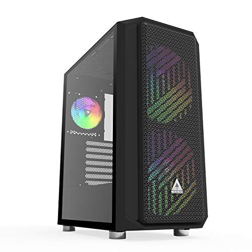 Montech Air X ARGB - Black ATX Mid-Tower Case/ Super High Airflow/ Tempered Glass Side Panel, Pull Out Glass/ Metallic Diamond Mesh Front Panel/ 200 mm ARGB Fans2 & 120mm ARGB Fan1 Pre-Installed