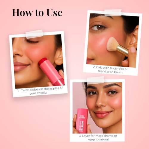 Image of Just Herbs Dewy Glow Blush Stick with Shea Butter & Cica for Eyes Cheeks and Lips For Women