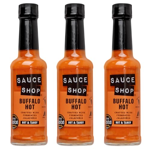 Sauce Shop - Buffalo Hot Sauce Pack of 3 - Perfect for Fried Chicken - Jalapeno and Habanero Peppers - Gluten Free Spicy Sauce - 3 x 150ml Glass Bottles