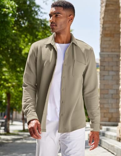 COOFANDY Men's Lightweight Shirt Shacket Long Sleeve Textured Button Down Shirts Casual Jacket3