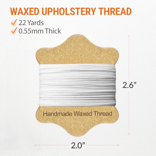 Hilo de coser encerado (color blanco), agujas resistentes (11 piezas) y agujas afiladas de ojo grande (200 piezas) — para coser a mano, ideal para cuero, lona y más miniatura 2
