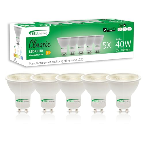 BELL Lighting GU10 Dimmable LED Bulb 5 Pack | Warm White 2700K | 350 Lumen 4.4W | Energy Saving GU10 LED Light Bulbs | 40W Lamp Equivalent | 38° Wide Beam