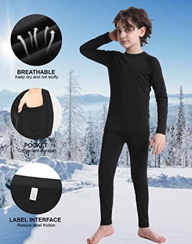 Roadbox Kids Thermal Underwear Set - Youth Fleece Lined Long Johns Soft Base Layer Compression Tops & Bottom Set for Skiing 4 41MTnerMNhL. AC