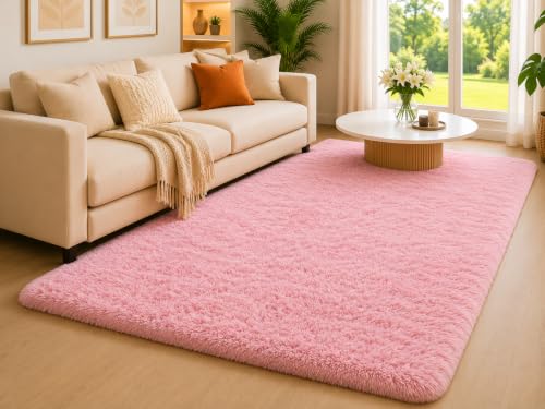 Image of Shaggy Carpet 3x5 Ft for Living Room & Bedroom (Pink)