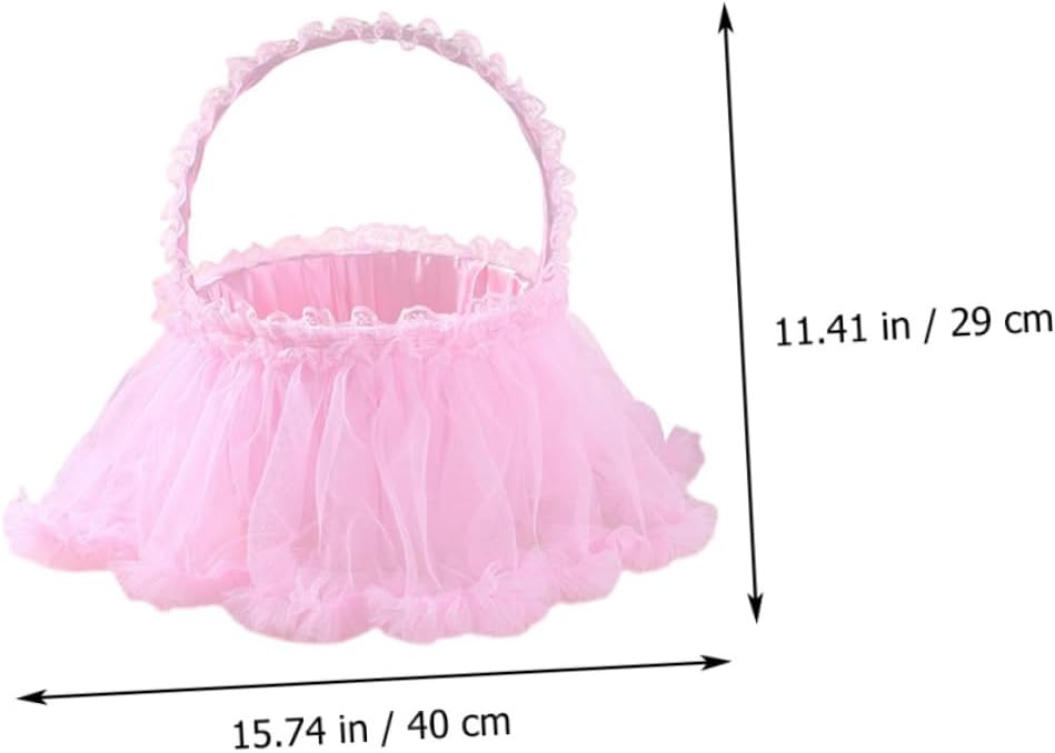 Tofficu Wedding Scatter Flower Basket Pink Lace Petal Storage Basket for Wedding Ceremony and Party Supplies