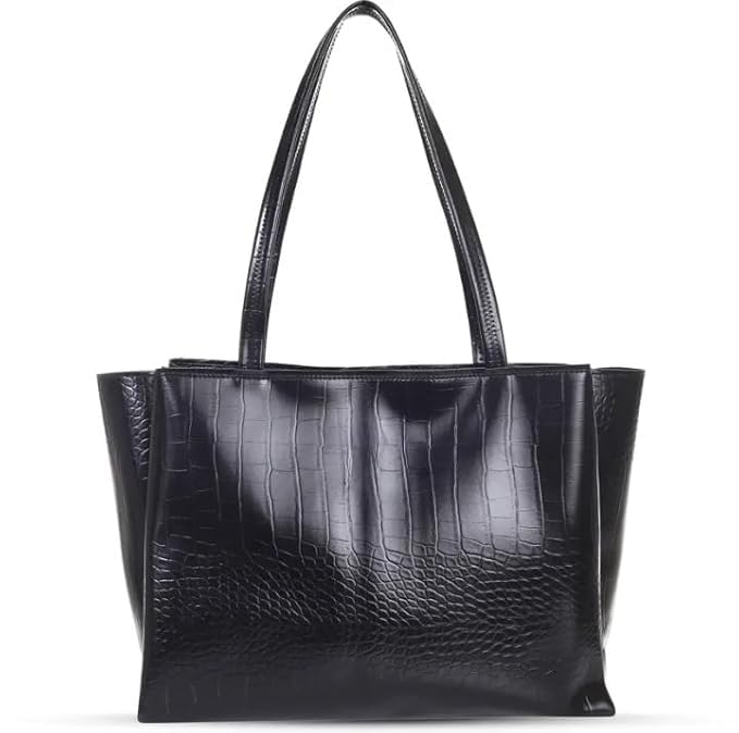 Women’s PU Leather Tote Bag with Croc Texture | 3 Compartment with inner zip | Stylish Handbag for Office, Casual, Travel | Spacious Shoulder Bag Fits 14 Inch Laptop-image-43