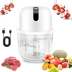 Cortador De Cebolla Eléctrico Picadora de cocina eléctrica, Aicharynic Mini cortador de cebolla con puerto USB, picadora de cebolla, 250 ml, batería recargable con hoja de acero inoxidable para picar, cortar y picar (blanco)