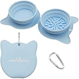 Mahleno Collapsible Dog Bowls for Travel, 2-in-1 Silicone Slow Feeder with Clip, Portable Dog or Cat Pet Food & Water Bowl Set (Blue Angelite)