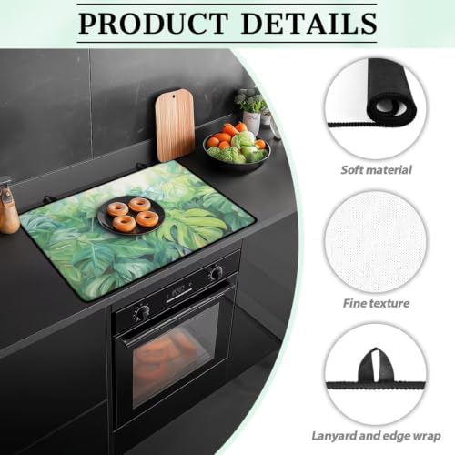 Image of Flat Top Stove Cover Mat for Electric Stove Multipurpose Heat Resistant Mat for Kitchen Machine Washable Foldable Induction Electric Cooktop Protector, 29 x 21 Inch, Monstera