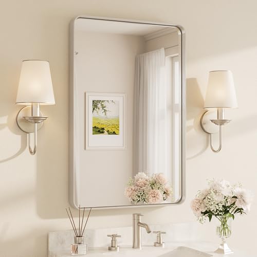 TETOTE Brushed Nickel Bathroom Mirror 24 x 36 Inch for Vanity Metal Framed Mirror Modern Farmhouse for Living Room Entryway(Horizontal/Vertical) by TETOTE - Used condition - US$72.24