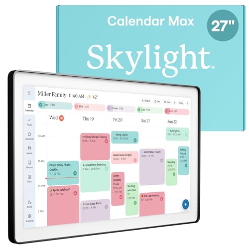 Skylight Calendar Max: 27-Inch Smart Digital Calendar & Chore Chart, Family Organizer with Interactive Touchscreen Display – Wall Mountable in Portrait or Landscape, Charcoal Shadowbox Frame