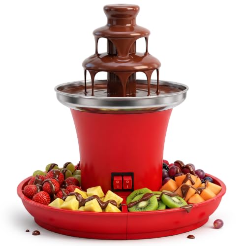 Produktfoto von Schokoladenbrunnen mit Obstplatte, Elektrisch Schokolade Brunnen, 3 Etagen Schokobrunnen, Schokobrunnen Klein für&hellip;