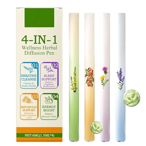 4Pcs Herbal Diffuser Pen Aromatherapy Inhaler Stick Portable Vaporless-Free Breathing Aid for Oral Freshening and Cleanse