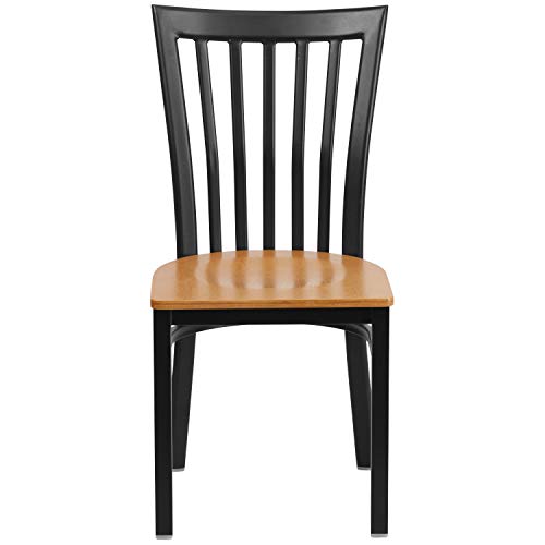 Image of Flash Furniture 2 Pk. HERCULES Series Black School House Back Metal Restaurant Chair - Natural Wood Seat