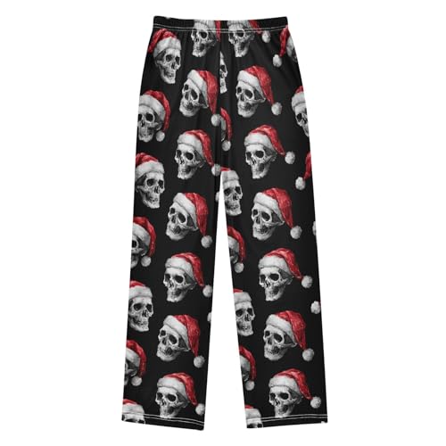 Christmas Pajama Pants Skull Santa Hat Long Sleep Pants Lounge Bottoms2