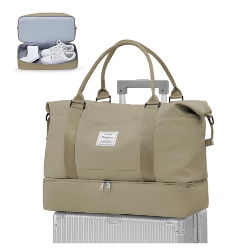 Bolsa Viaje Easyjet 45x36x20 Bolsa De Viaje Avion Grande Bolsa De Fin De Semana Bolsa De Deporte Bolsa Equipaje Vacacione, Bolsa De Gimnasia Con Compartimento De Zapatos Y Pocket Wet,Caqui