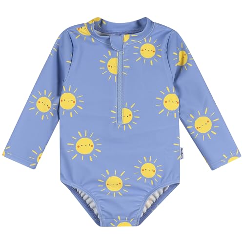 Image of Gerber Baby Girls' Toddler Long Sleeve One Piece Rashguard Swimsuit