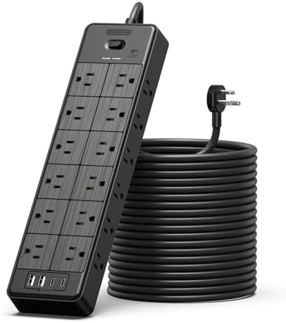 24 Widely Outlets Extension Cord 25 Ft NTONPOWER Long Extension Cord Surge Protector with 4 USB Ports(2 USB C),15A/1875W Power Strips with Surge Protection 4000J, Wall Mount Holes for Home, Office