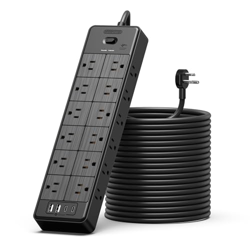 24 Widely Outlets Extension Cord 25 Ft NTONPOWER Long Extension Cord Surge Protector with 4 USB Ports(2 USB C),15A/1875W Power Strips with Surge Protection 4000J, Wall Mount Holes for Home, 