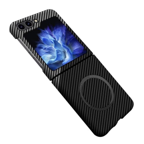 �y�ČRMIL�K�i�zFLURIKA �}�O�l�b�g for Samsung Galaxy Z Flip 6 �P�[�X MagSafe�Ή� �J�[�{���t�@�C�o�[ �X���� ���^ �y�� �A���~�h�@�� PC �w�� ���h�~ �����h�~ ��� �ϏՌ� �J�o�[, Black&Sil