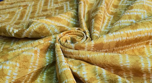 Image of 2 Meter Hand Block Indian Cotton Unstitched Jaipuri Handmade Digital Printed Fabric Material for Women Kurta /Blouse /Palazzos /Piece Material for Women's (Lehriya Yellow)