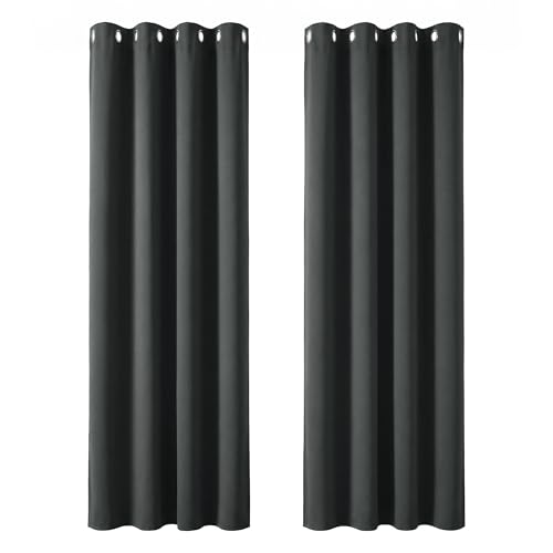 Image of Deconovo Curtains 90 Drop Super Soft Thermal Insulated Curtains for Living Room Eyelet Blackout Curtains 46 x 90 Drop Inch Dark Grey 2 Panels
