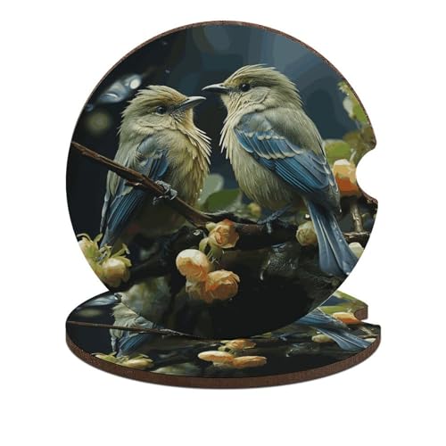 Posavasos para autos, diseño hojas verdes y pájaros, 2 unidades miniatura 1