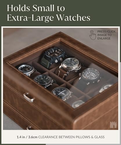 TAWBURY 8 Grid Watch Box for Men – Available in Brown & Black | Faux Leather Watch Display Case for Men | 8 Watch Case | Watch Cases for Men | Mens Watch Storage Box (Brown)