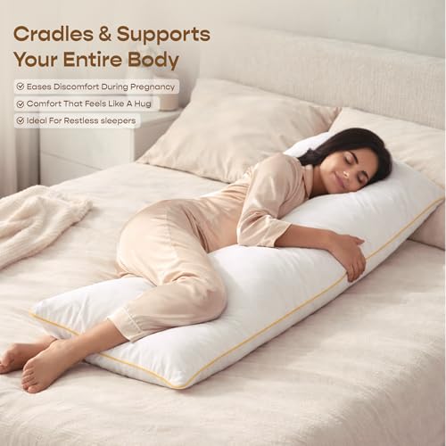 Image of SleepyCat Microfiber Cuddle Pillow Covered with Luxe Modal Fabric for Body Support | Ideal for Side Sleepers and Expecting Mothers | Machine Washable | 50x19 inches |2 Piece