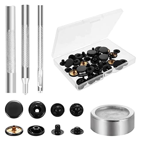 12 Sets Heavy Duty Metal Snap Buttons Kit Cover