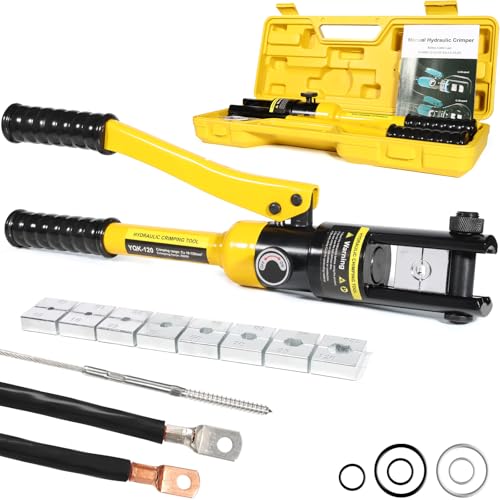 Brileine 12 Tons Hydraulic Crimping Tool with 8 Dies for 8AWG-4/0AWG Cables & Stainless Steel, Professional Battery Terminal & Wire Rope Crimper Kit with Portable Case